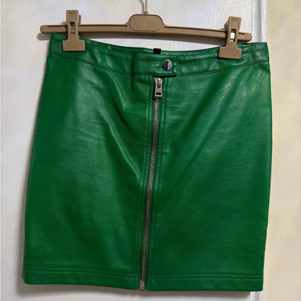Topshop Vibrant Green Leather Mini Skirt